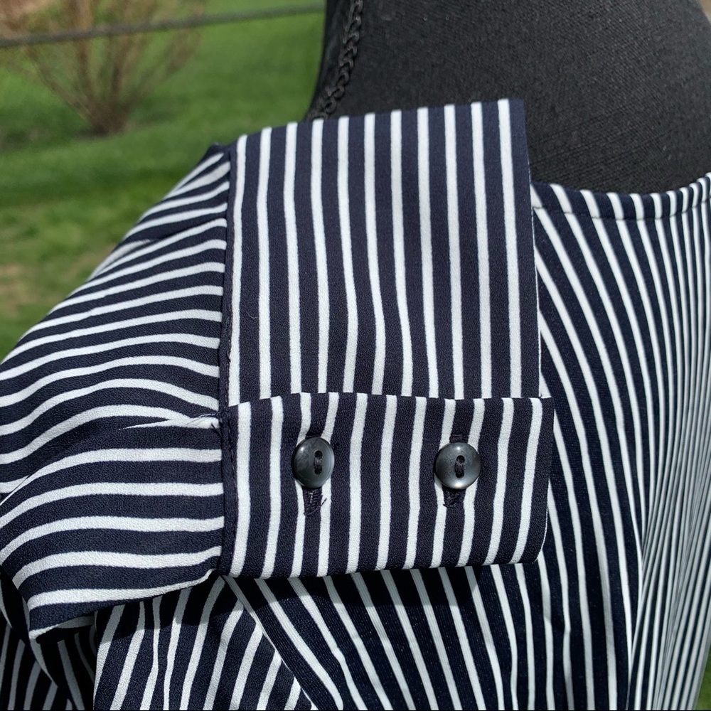 Ann Taylor Factory M Navy Stripe LS Blouse - Picture 7 of 12